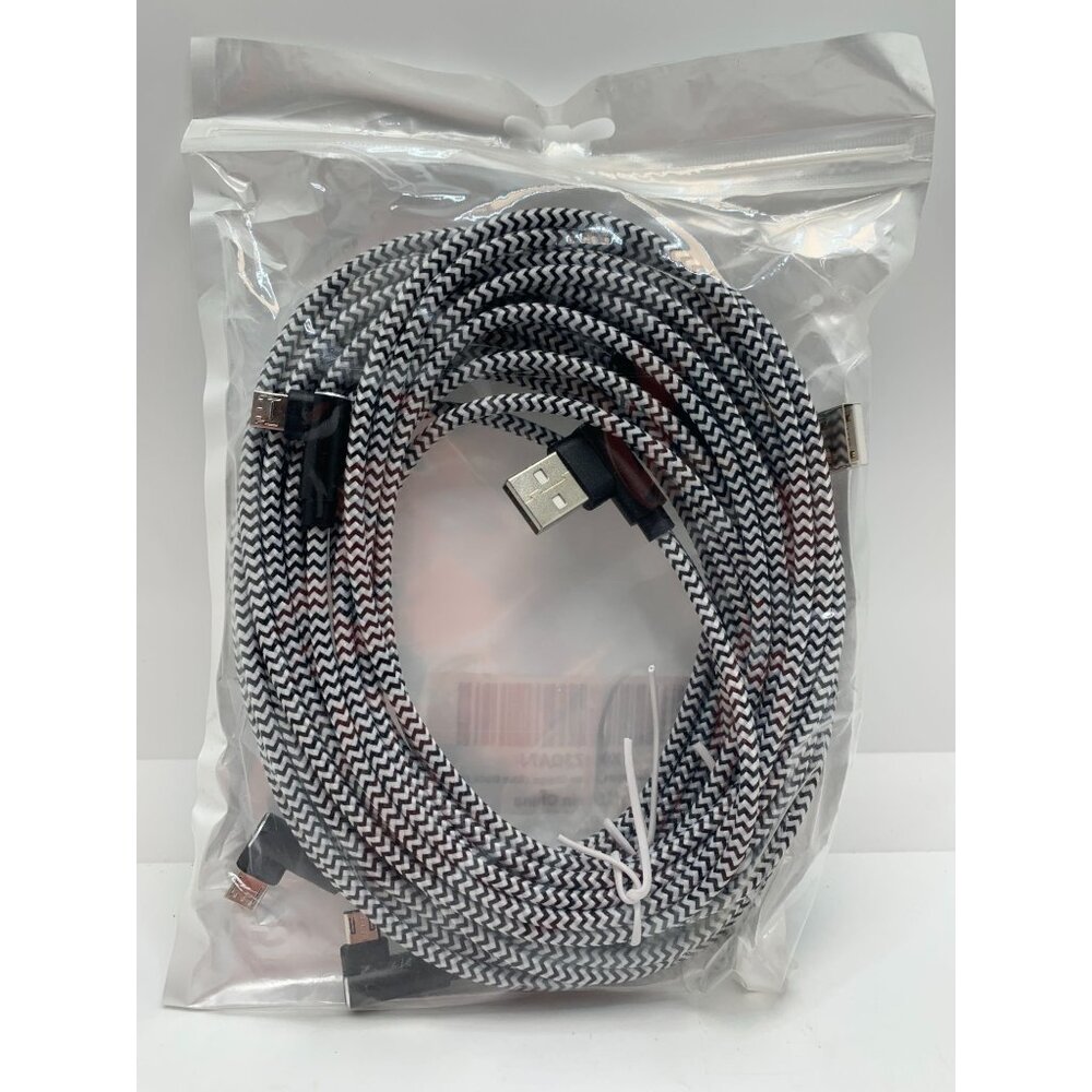 Braided Micro 3PK USB Charging Cable 10ft Durable Black & White Android Devices